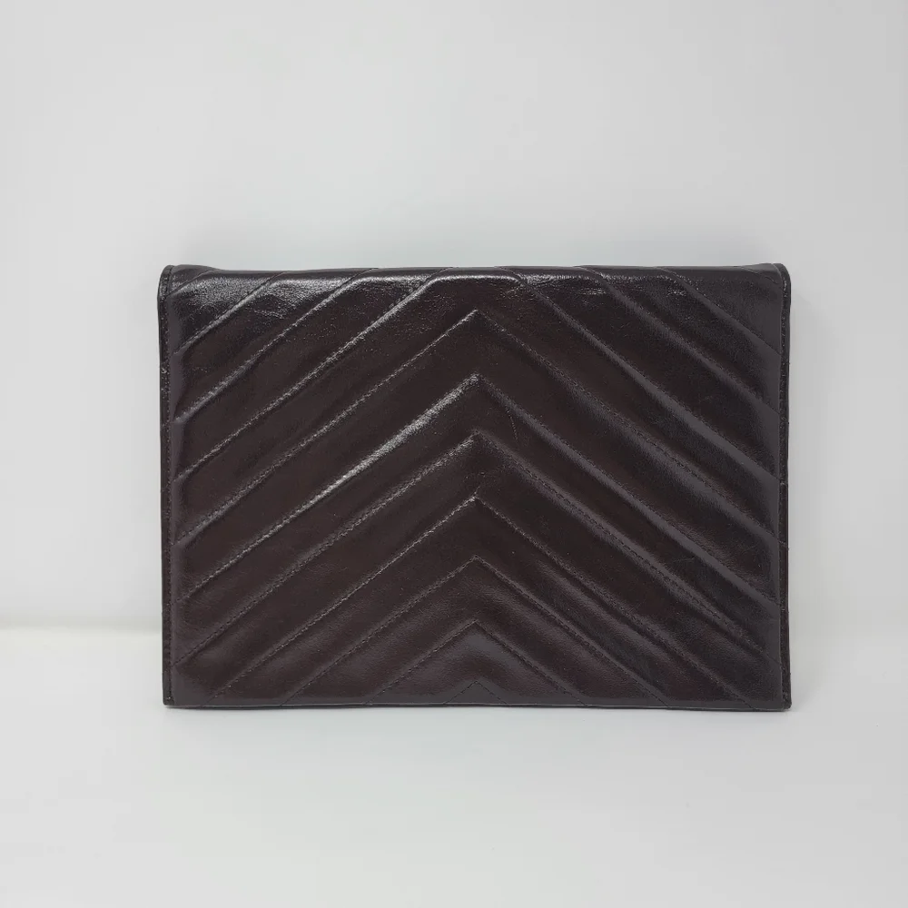 Vintage Yves Saint Laurent Chevron Quilted Leather Cutch Bag - Picture 3 of 10